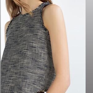 Zara Tweed Tank Top Preppy Tweed Sleeveless Crop Top Navy Blue